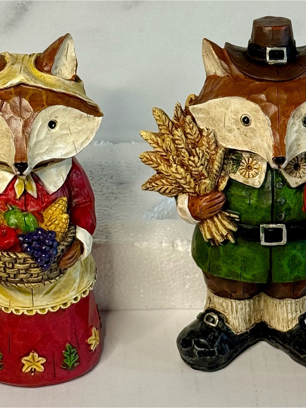 NIB Rare Cracker Barrel Harvest Fox Couple Figurines Thanksgiving Fall Pilgrim!